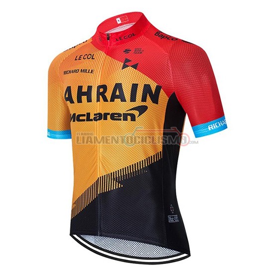 Abbigliamento Ciclismo Bahrain McLaren Manica Corta 2020 Rosso Arancione Nero